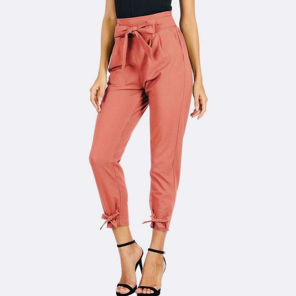 Like-New High Waist Bow Pants in Salmon